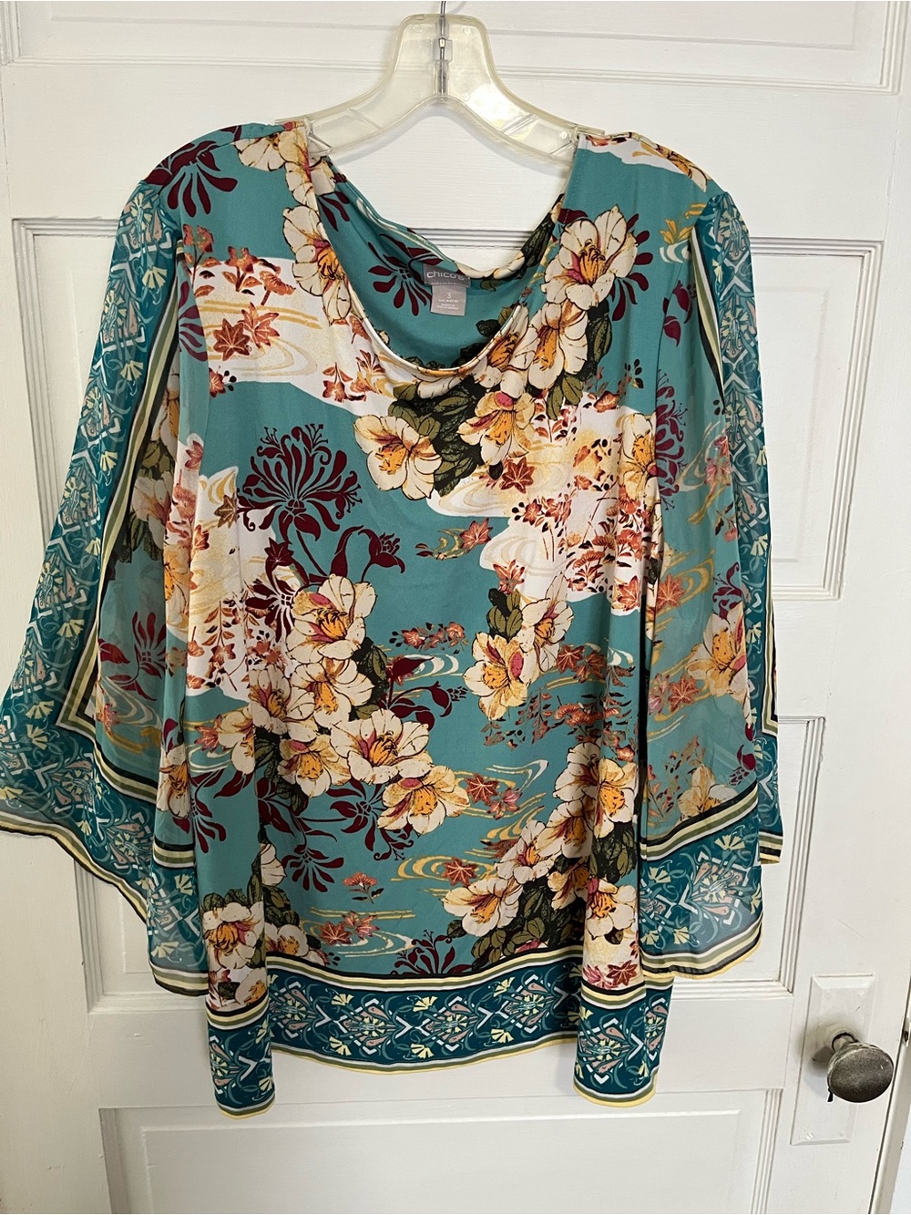 Chicos Floral Aqua Women's Cowl Neck Top 3